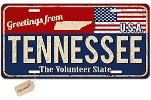 Amcove License Plate Greetings from Tennessee Vintage Rusty Metal Sign with American Flag Custom License Plate Holder Car Tag 6 X 12 Inches with 4 Holes