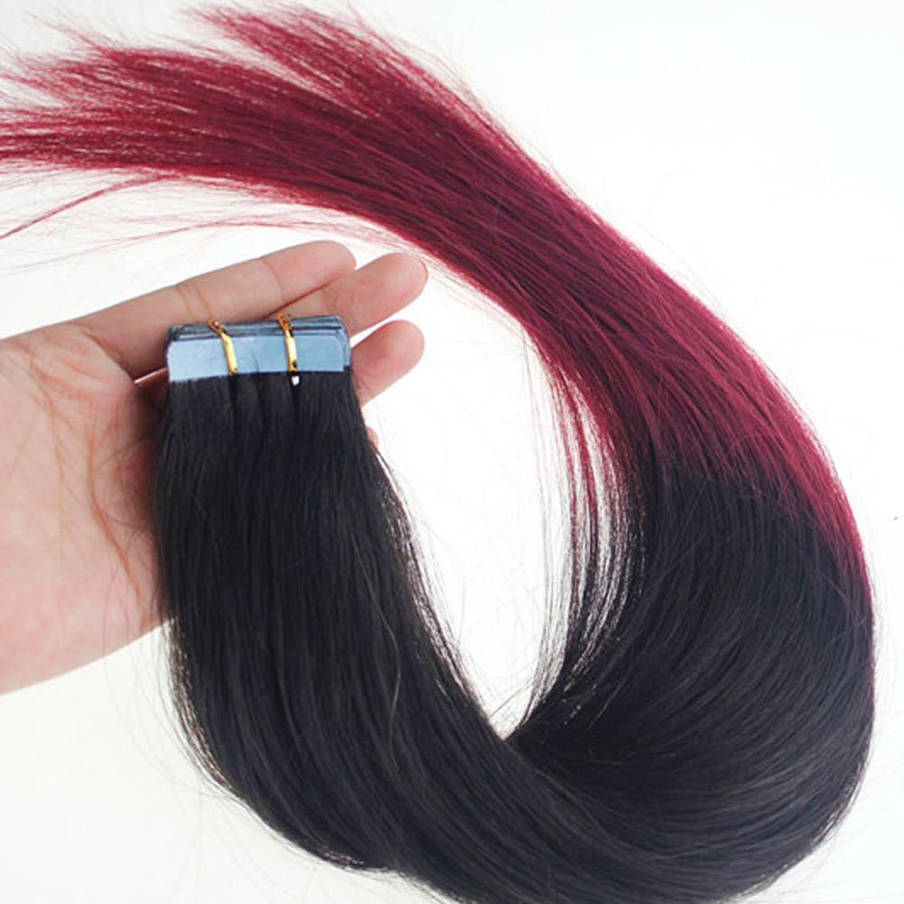 VANLINKE Remy Seamless Tape Skin Weft Human Hair Extensions Straight Ombre Hair 20pcs 22inch 60gr (#T1B/BUG)