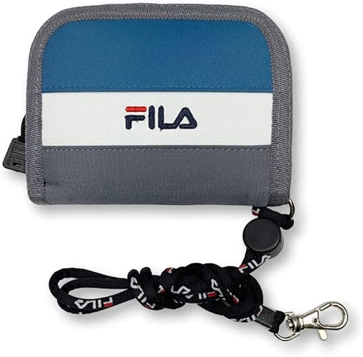 Amazon 全3色 Fila フィラ トリコロールカラー ロゴ デザイン 二つ折り 財布 ネックストラップ 付き ウォレット Fl 122 グレー メンズバッグ 財布