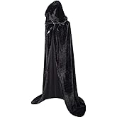 Oiziuzio Hooded Cloak Long Unisex Capes Robe for Adult Women Halloween Christmas Party Cosplay Costume Black 140cm/55.1"