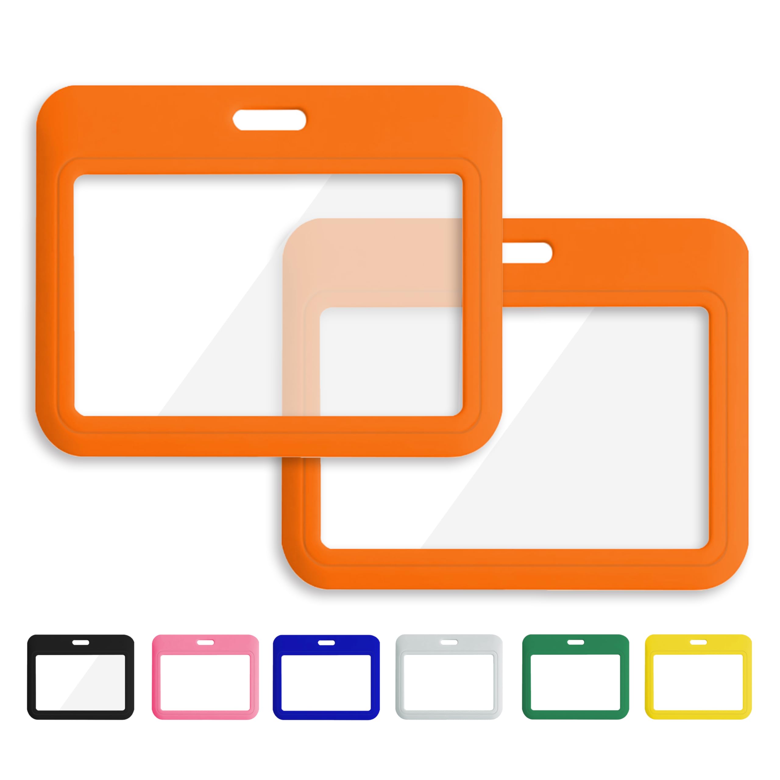 Photo 1 of 1 Pcs ID Badge Holder with Double-Sided Windows Horizontal Hard Plastic Case Orange Card Protector Pouch for Office School ID Credit Cards Proximity Key Cards Driver’s Licenses and Passes