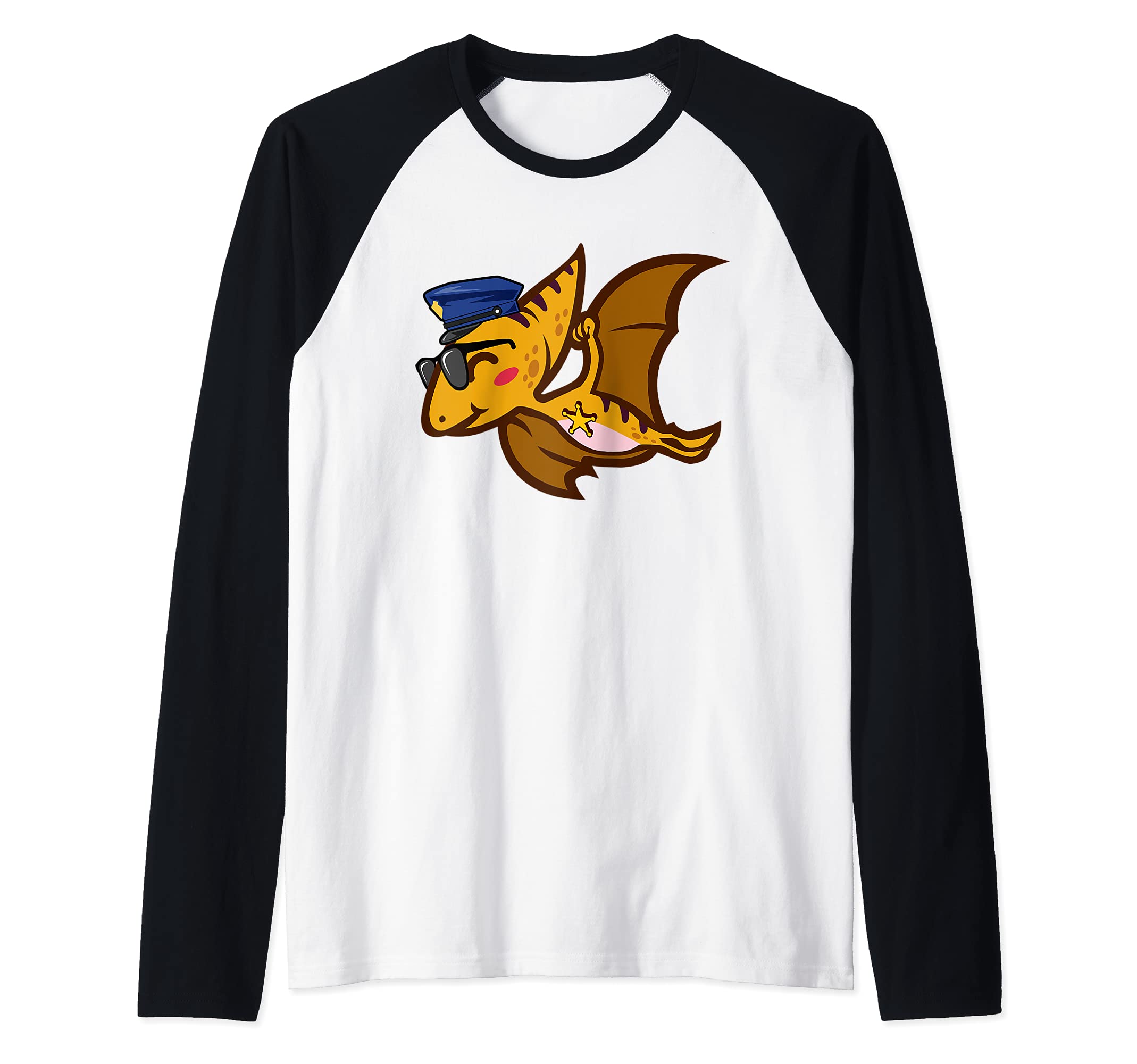 Police Officer Cop Law Enforcement Pterosaur Dinosaur Raglan Baseball Tee