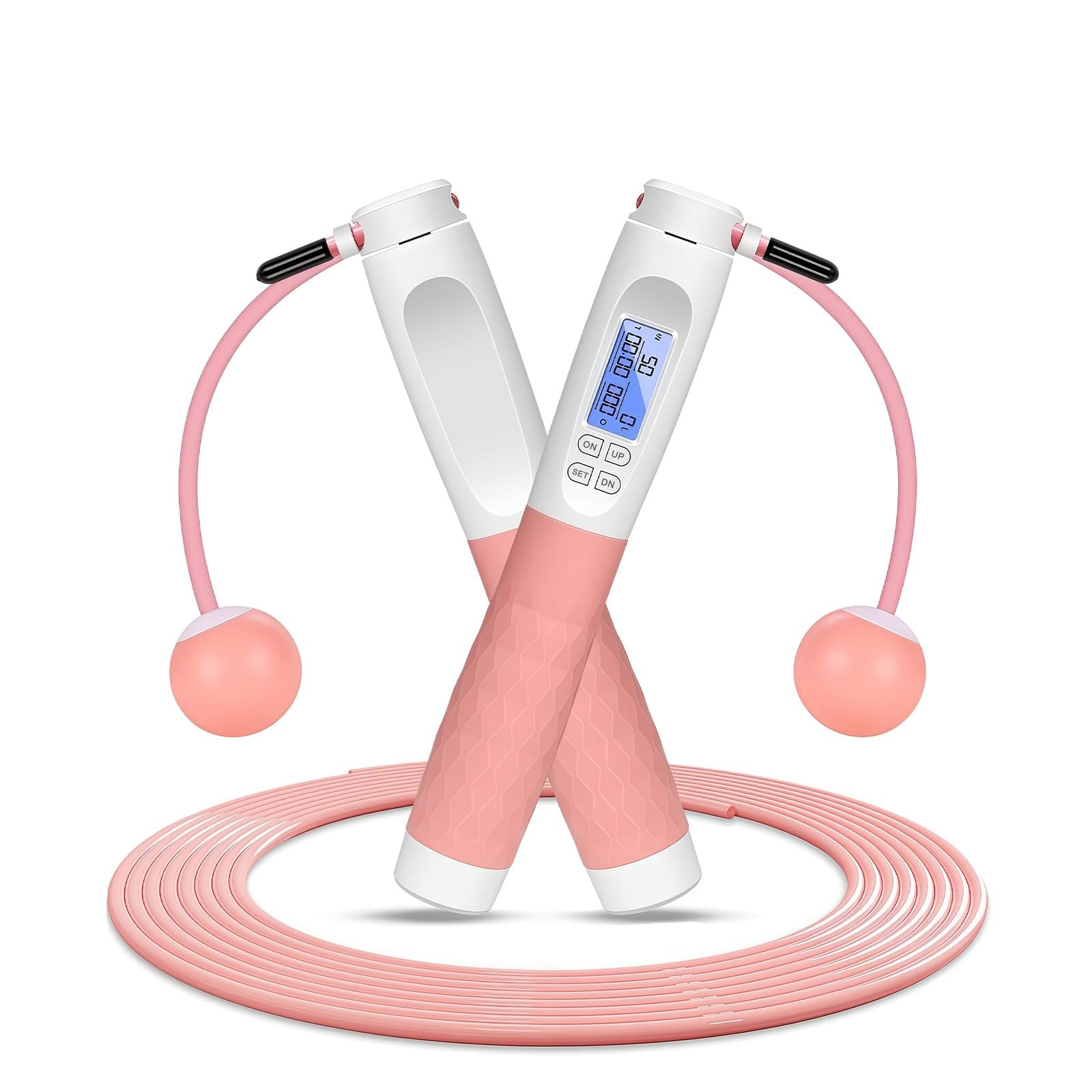 Flintronic Dual-purpose Skipping Rope Electronic Counter Skipping Rope, Sports Counting Ropeless Skip Rope, With Weight Ball, Unisex, Adult Children, Etc. (Pink + White)