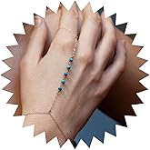 Xduargs Boho Turquoise Bead Finger Ring Bracelet Gold Small Beaded Hand Harness Chain Bracelet Vintage Turquoise Slave Chains Hand Bracelet Adjustable Slave Chains Bracelet Jewelry for Women