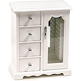 Kendal Wooden Jewelry Box for Women, Solid Jewelry Organizer, Jewelry Holder Organizer, Mothers Day Gifts, Wood Jewelry Case with Mirror for Necklaces, Earring, Rings (4 Drawer, White)