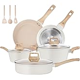 M MELENTA Pots and Pans Set Non Stick, Non-Toxic Ceramic Cookware Set, 11pcs Induction Cookware, Kitchen Cooking Set with Frying Pans, Saucepan, Stock Pot, PFOA Free & PFOS Free, Cream Color