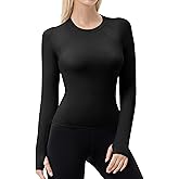OVIYEGAIN Women's Compression Shirt Long Sleeve with Thumb Holes Athletic Workout Shirt Seamless Quick Dry Underscrubs Tops