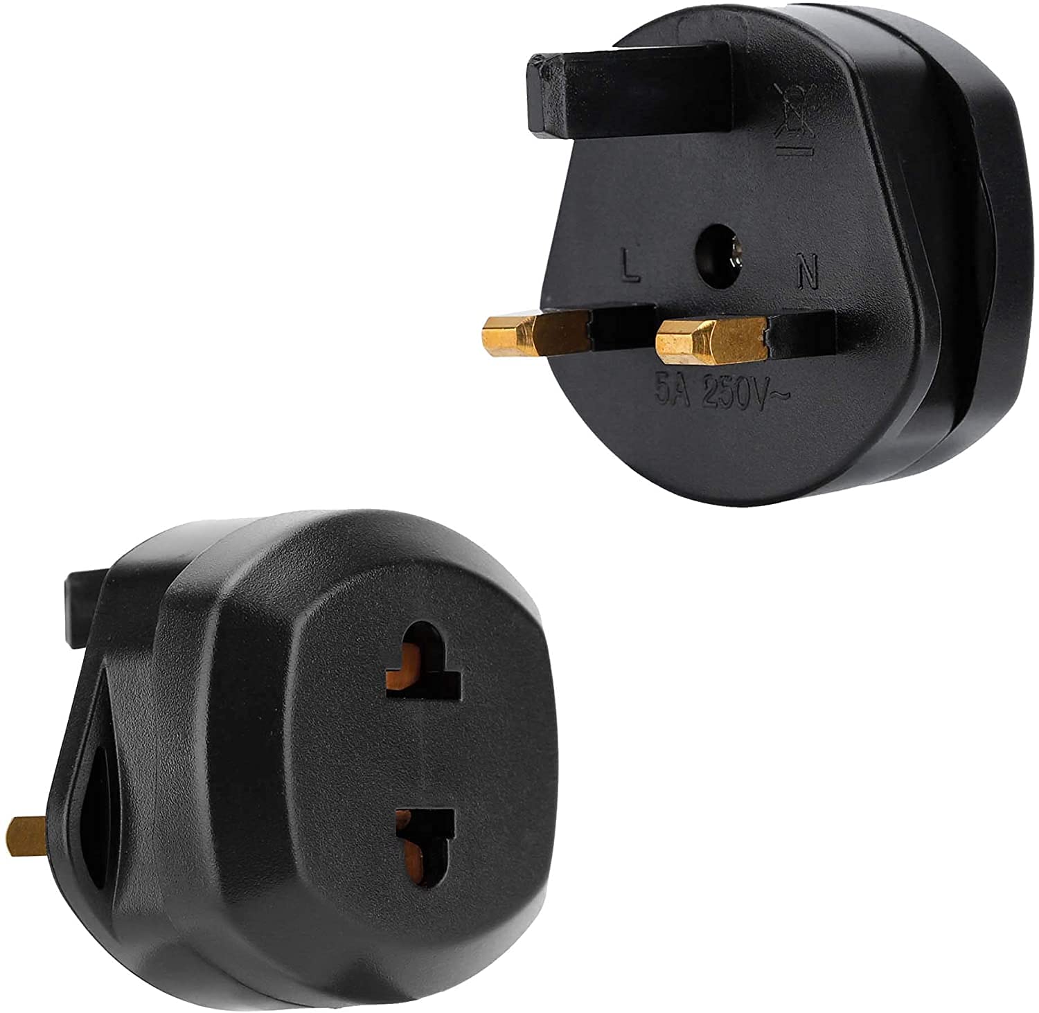 Mr.Gadget's Solutions Black UK 2 Pin To 3 Pin 5A Fuse Adaptor Plug For Shaver/Toothbrush And Other Small Products - PACK OF 2