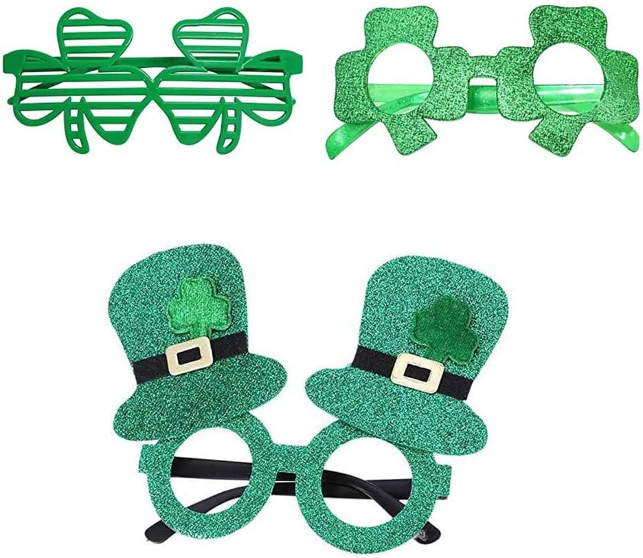 3 PACK St. Patrick's Day Shamrock Glasses, Irish Eyeglasses Frame Set,Green Frames Clover Funny Masquerade Party Eyeglasses for St. Patrick