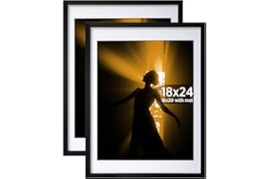 Egofine 18x24 Solid Wood Poster Frames Matted for 16x20 Black - Acrylic Plexiglass Front for Wall Mounting Hanging Picture Frame Vertically or Horizontally, Set of 2
