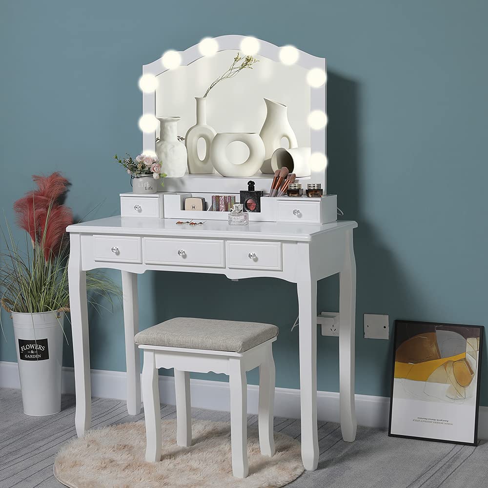 Buy Iwell Makeup Vanity with Big Lighted Mirror, Vanity Desk 5 Drawers