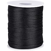 1.5mm X 109 Yards Black Nylon Satin Cord, Wind Chime Cord Necklace String Replacement for Bracelet Jewelry Making Macrame Waxed, Trim Cord Lanyards, Craft, Braided Beading