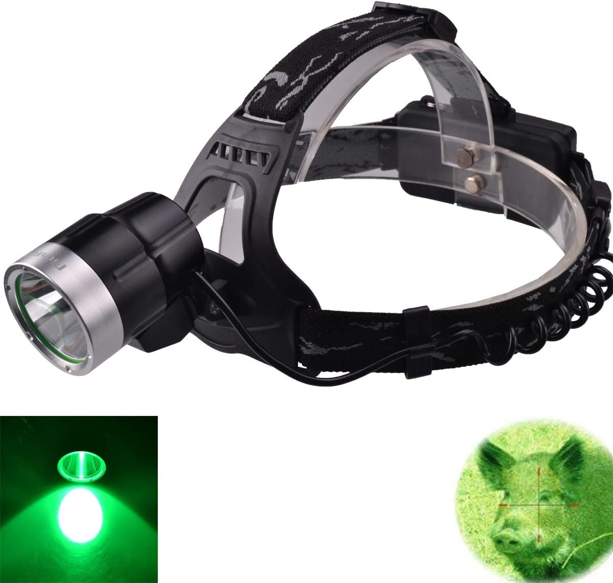 WindFire New Green Light Hunting Headlamp CREE LED Long Range LED Hunting Light Waterproof Night Hunting Headlamp for Coyote,Predator,Hog Hunting with Batteries & Charger Included
