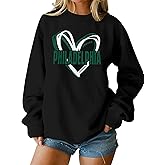 LOTUCY Football Sweatshirt Women Game Day Sweatshirts Football Team Fans Pullover Shirt Heart Graphic Long Sleeve Tops