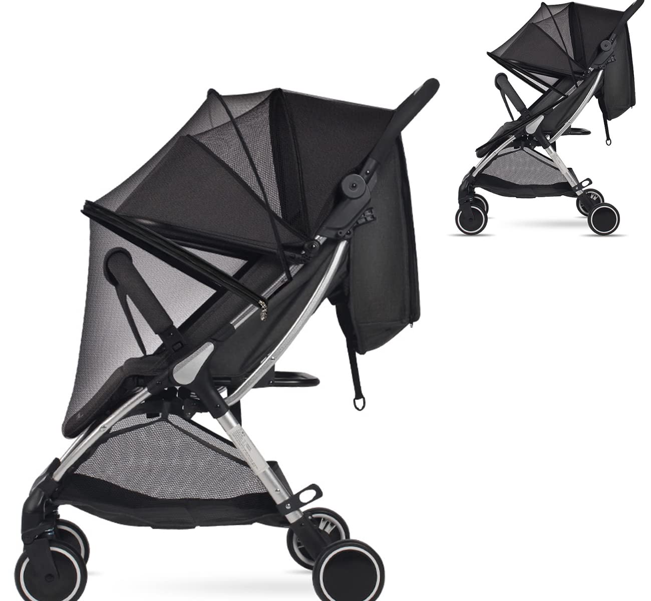 1Pcs Universal Stroller Mosquito Net Zippered Baby Pram Pushchairs Mosquito Net Cover for Buggy Small Cot/Crib/Bassinet/Cradle Mosquito Netting Cover, Baby Cart Stroller Mosquito/Insect/Bug Net Canopy