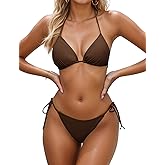 Zuvebamyo Women's Two Piece Thong Bikini Sets Sexy Halter Triangle Swimsuit Brazilian String Bathing Suits