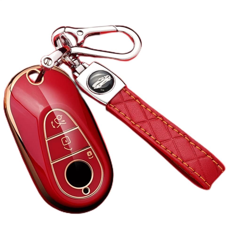 HIBEYO Smart Car Key Case Fits Mercedes S Class Protective Cover Key Cover TPU for Benz C Class W206 S Class W223 S300 S350 S400 Key Fob Key Case Red