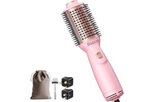 BOPCAL Dual Voltage Travel Blow Dryer Brush, Mini Hair Dryer Brush with Auto 100–240V, EU/UK Plug Ready, 4-in-1 Compact Hot Air Brush Lightweight, Ionic for Smooth & Voluminous Hair Anywhere