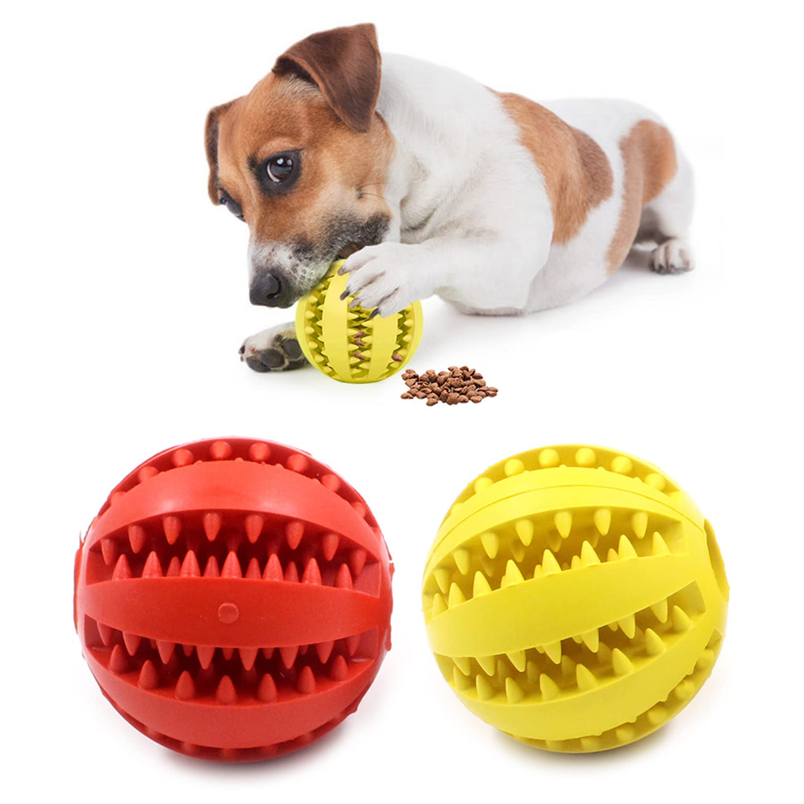 2 Pieces Dog Toy Balls 7cm Treat Dispenser Ball Toys Interactive Enrichment Dog Toy for Boredom Medium Large Dog Puzzle Toy Teeth Cleaning Chew Toy Exercise Game IQ Training Ball for Indoor Puppy Cat