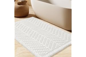 Waffle Bath Mat, Boho Woven Modern Bath Rug Absorbent Non Slip, Ultra Soft Bathroom Mats, Machine Washable Knit Bath Rugs wit