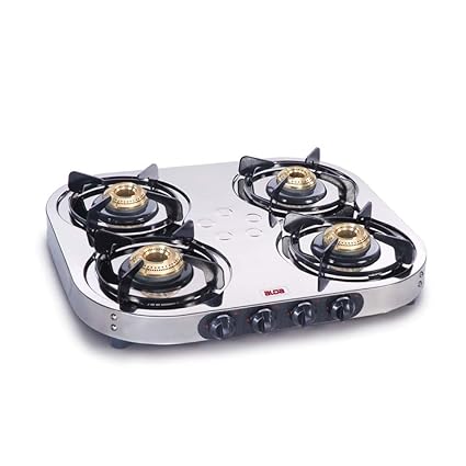 Alda Glen Stainless Steel LPG Stove 144 Brass Burner Gas Cooktop, 70 Oz, Grey