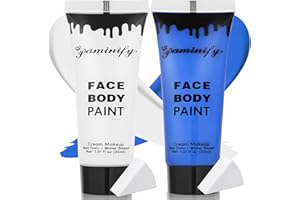 Paminify White Blue Face Paint with Sponges,1.01oz/pc Water Based Royal Blue Face Painting Kit for Avatar Smurf Mystique Cosplay Makeup,Halloween SFX Makeup Dark Blue Body Paint for Adults and Kids