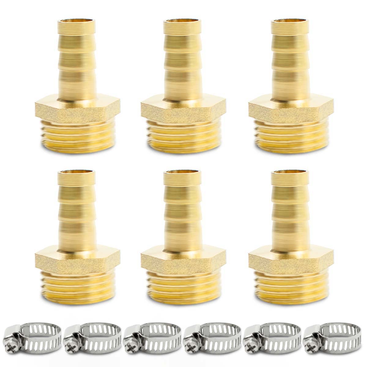 Bwintech 6 Pcs Hose Barb Fittings, 1/2" BSP Male x 12MM Barb Connector with 6 Pcs Clamps