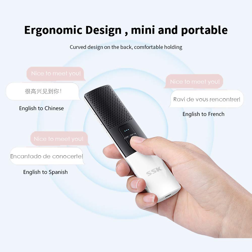 SSK Portable Foreign Language Translator, Need Connect Smartphone Bluetooth, Supports 86 Languages Two-Way Instant Translation Voice Language Translator for Travelling Learning and Business