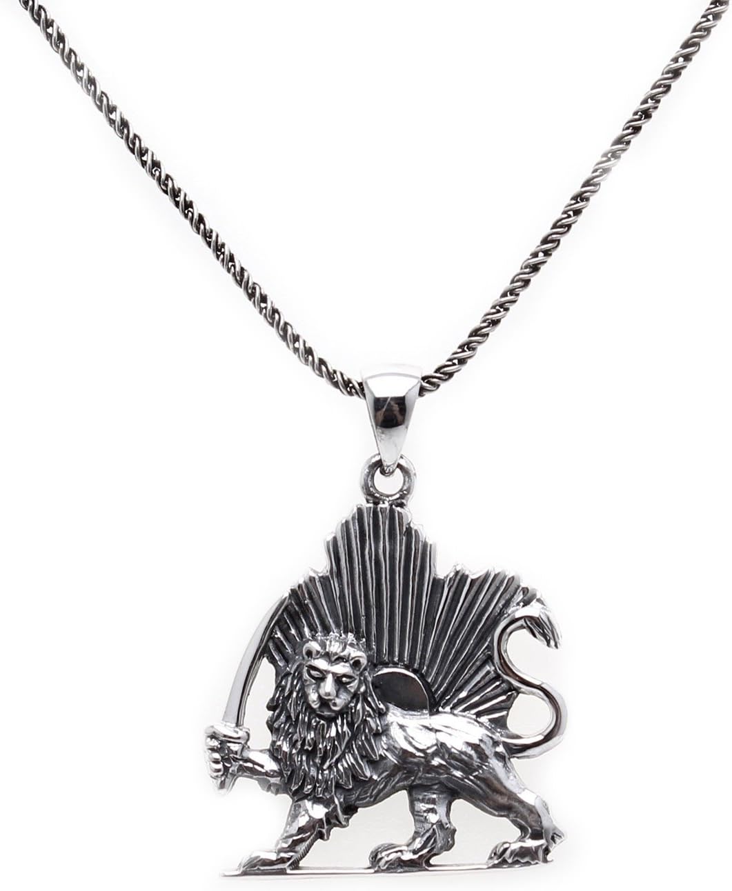 Sterling Siver 925 Persian Shir Khorshid Lion Sun Pahlavi Necklace Chain