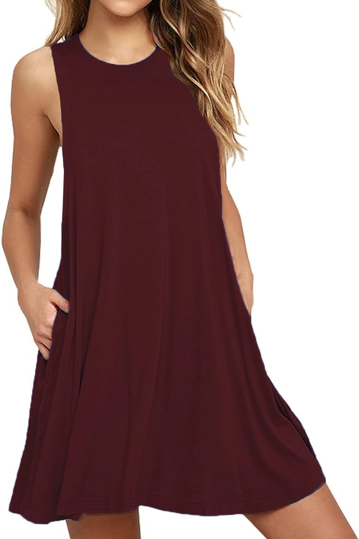 VIISHOW Women's Summer Sleeveless Dress Casual Swing T-Shirt Dresses with Pockets