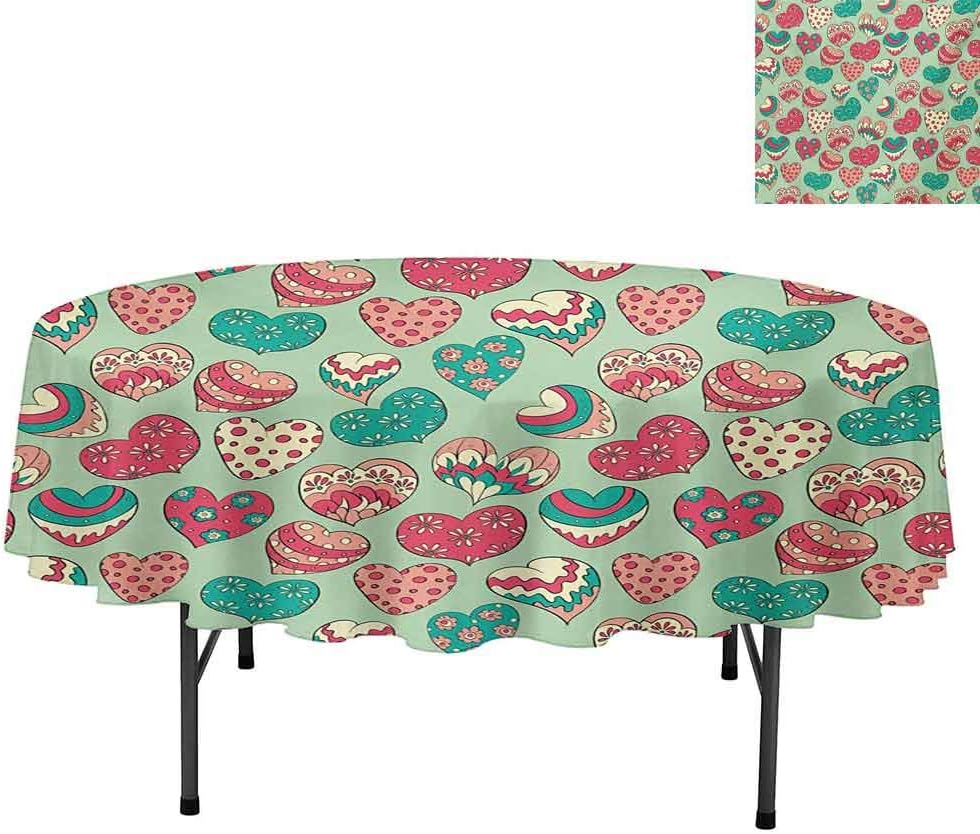 Aishare Store Tablecloths, Colorful Shapes on Pale Green Backdrop Flowers Dots Chee, Table Cover for Kitchen Dinner Table, Round 70", Multicolor