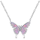 CiNily Butterfly Pendant Necklace for Women Lady 14K White Gold/Gold Plated Muticolor-Opal Butterfly Pendant Dainty Necklace with Extended Chain Opal Jewerly for Christmas Birthday Thanksgiving