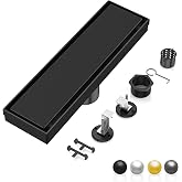 DLONE&reg; Linear Shower Drain - 12 Inch Matte Black, with Tile Insert Pane | AISI 304 Stainless Steel Linear Drain, Rectangle Shower Floor Drain, with Adjustable Feet, Fits Bathroom &amp; Balcony etc