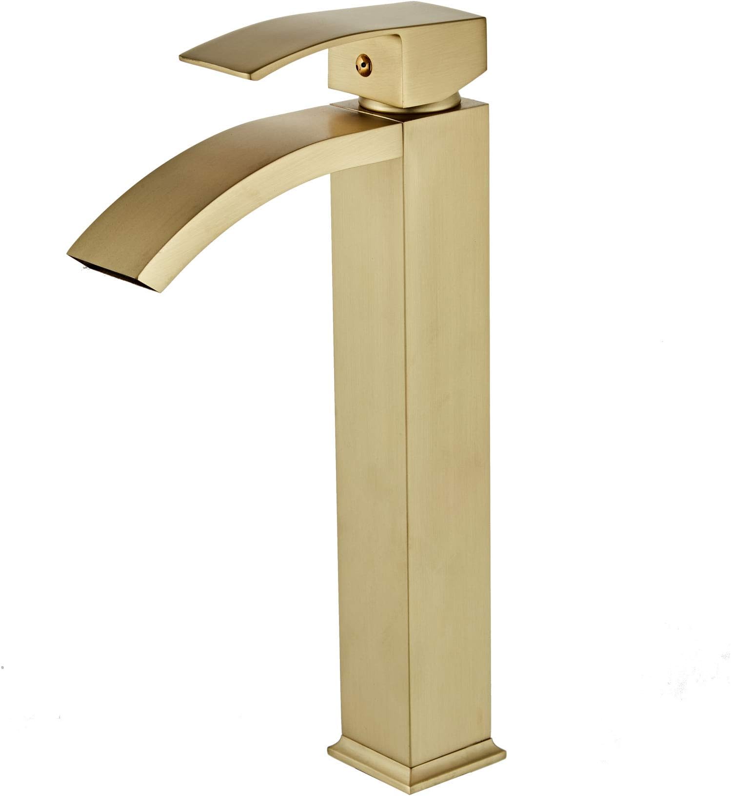Wovier Matte Gold Waterfall Bathroom Sink Faucet with Supply Hose,Single Handle Single Hole Vessel Lavatory Faucet,Basin Mixer Tap Tall Body Commercial