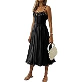 R.Vivimos Womens Summer Cotton Spaghetti Straps V-Neck Ruffle Casual Boho Midi Flowy Dress