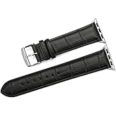 iStrap Alligator Grain Calf Leather Band for Apple Watch 44mm 40mm Series 6 5 4 3 2 1 Sport Edition - Black Brown Replacement Strap with Steel Buckle for iWatch 38mm 42mm