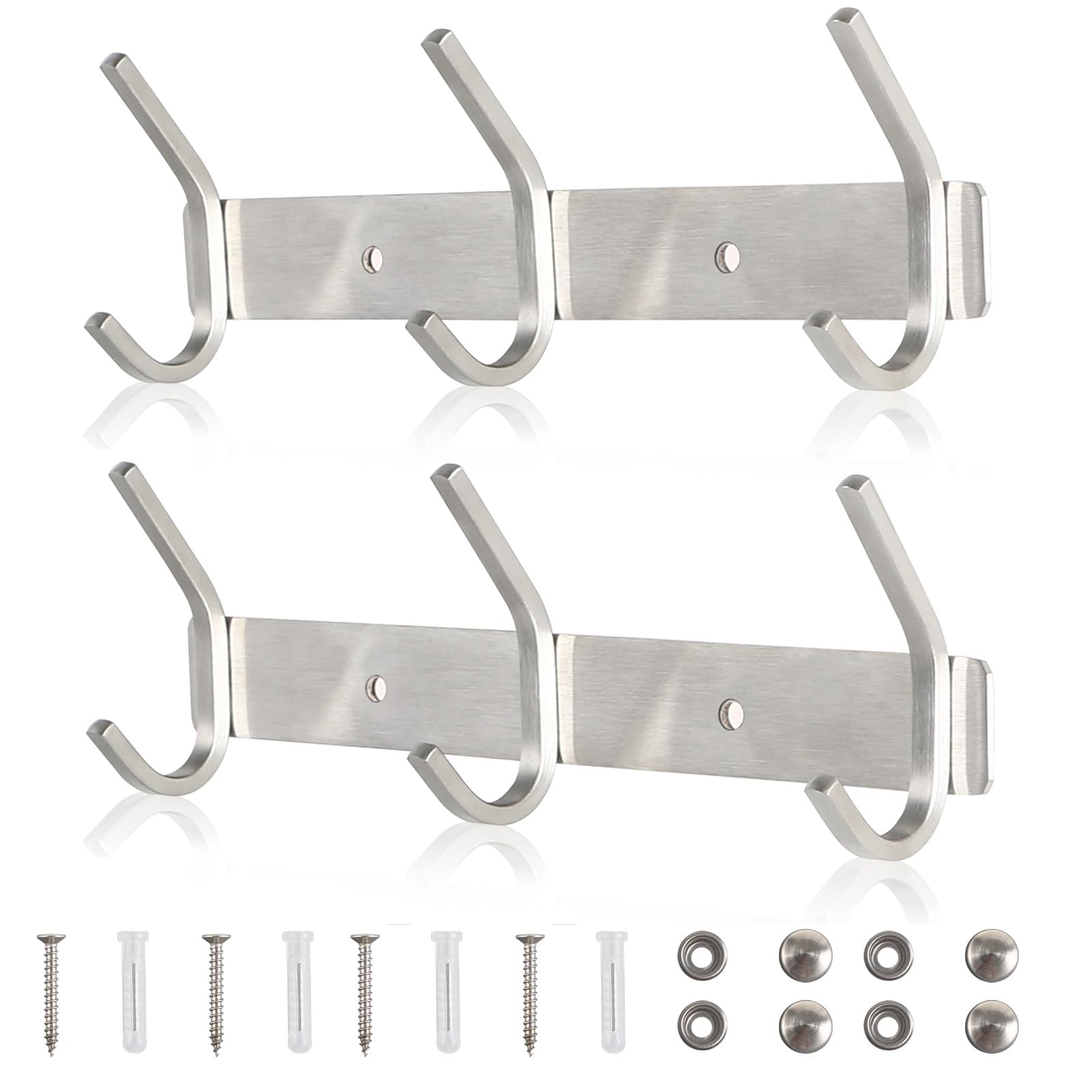 Qiannhee 2 Pack Coat Hooks Wall Mounted 3 Hooks Rustproof Wall Coat Rack 30CM up to 30KG Heavy Duty Coat Rack for Door SUS304 Stainless Steel Clothes Hook Rack for Bathroom Kitchen Hallway Bedroom