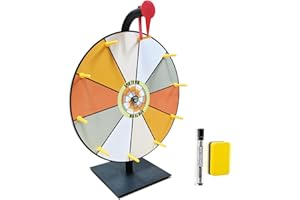 IOBIOTIO Spinning Prize Wheel, 12 inch Prize Wheel-Spinning with Stand, 10 Slots Color Tabletop Roulette Spinner, Heavy Duty Base, Easy Assembly, Include Marker & Eraser, Erasable Surface for Carnival Party