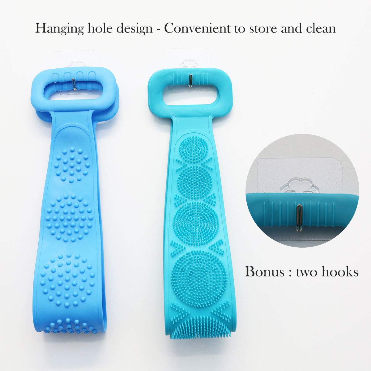 Adofect 2 Pack Silicone Body Brush Scrubber, Double Side Silicone Back Scrubber, Back Cleaning Shower Strap for Comfortable Massage Shower (Blue & Green) : Beauty