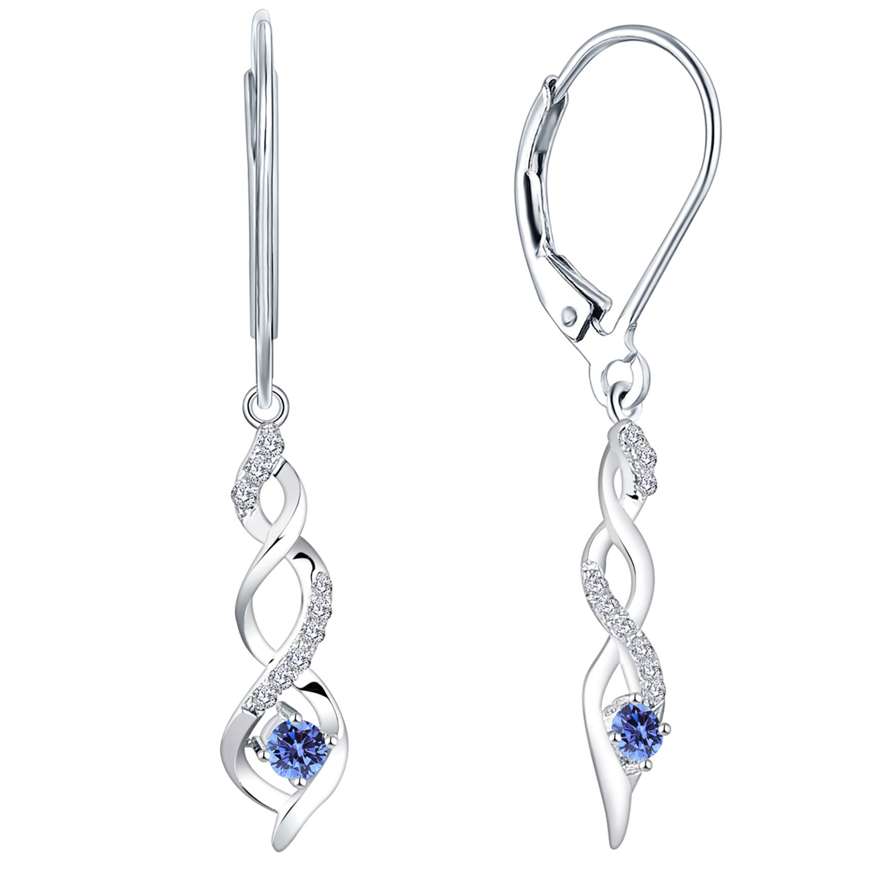 JO WISDOM Women Earrings,925 Sterling Silver Infinity Leverback Dangle & Drop Earrings with 3A Cubic Zirconia December Birthstone Tanzanite Color