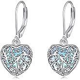 YAFEINI Turquoise/Moonstone Filigree Earrings 925 Sterling Silver Turquoise/Moonstone Filigree Dangle Earrings Retro Jewelry for Women Mother's Day Gifts