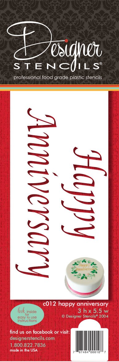 designer stencils C012 Happy Anniversary Cake Stencil, Beige/semi-transparent