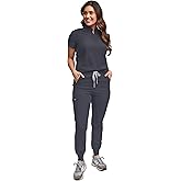 Green Town Scrubs for Women Scrub Set - Slim Fit Jogger Pant and Mandarin Collar Tuck-In Top, Easy Care Uniform-Pewter-X-Small