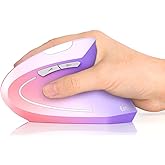 Lekvey Ergonomic Mouse, Vertical Wireless Mouse Rechargeable 2.4 GHz Optical Carpal Tunnel Mouse : 800/1200/1600 DPI, 6 Buttons, for Laptop, PC, Mac, Computer, Desktop, Notebook etc, Pink to Purple