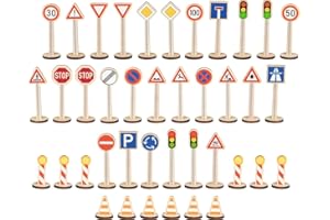 goki 53761 - My Large Traffic Sign Set, 40-Piece Wooden Traffic Signs Set, Educational Toy for Children from 3 Years