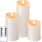Outdoor Flameless Candles with Remote Timer - Waterproof Realistic Flickering LED Pillar Electric Battery Operated Fake Candle for Holiday Home Wedding Fireplace Decor - Ivory White 3 Pack (4”6”8”)
