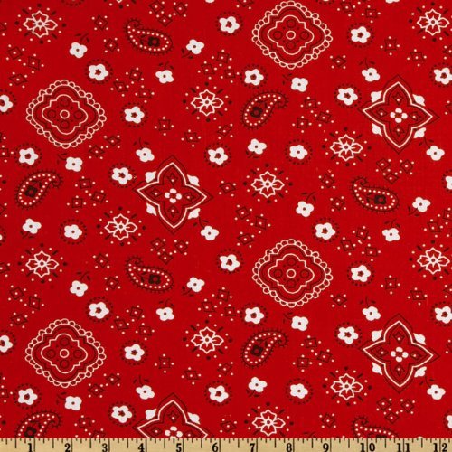 1/2 Yard - Paisley Bandana on Red Poly/Cotton Fabric (Great for Quilting, Sewing, Craft Projects, Quilt, Throw Pillows & More) 1/2 Yard X 44"