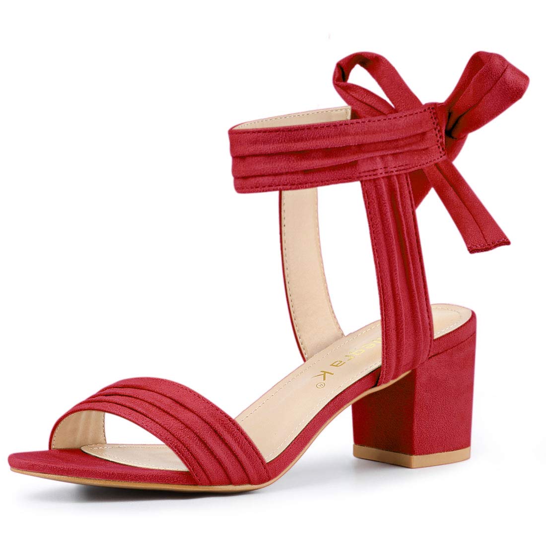 Allegra K Women's Open Toe Ankle Tie Back Red Block