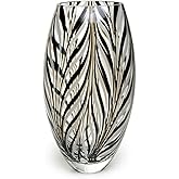 Ca D Oro Murano Style Glass Vase Black and White Feather Pattern Hand Blown Art Glass for Flower, Room Decoration and Centerpiece - Model 54 MS