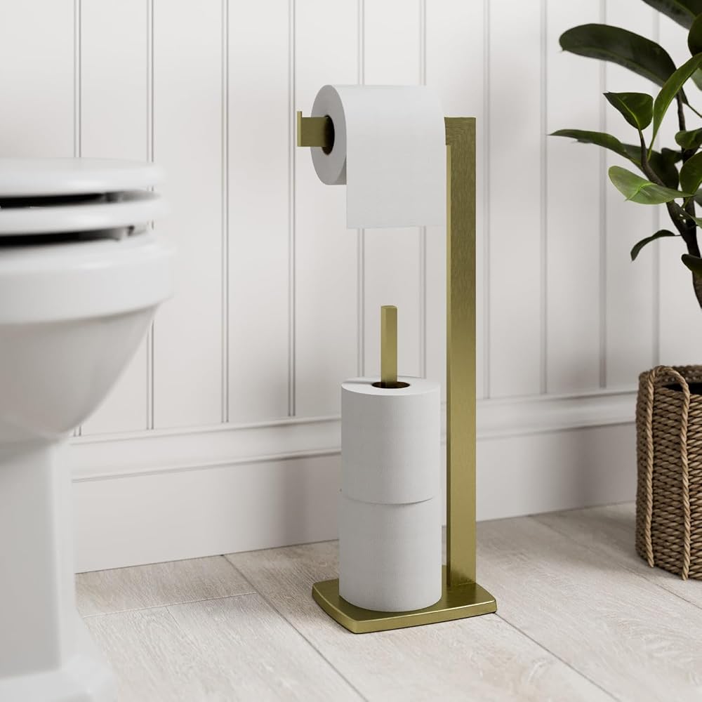 Architeckt Brushed Brass Freestanding Toilet Roll Holder